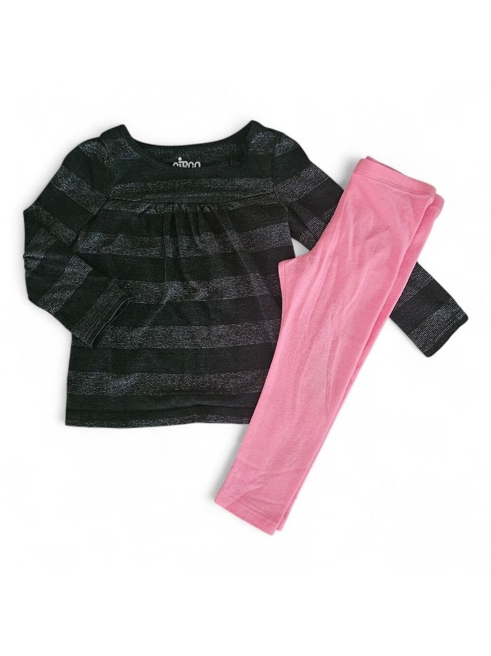 5/$25 Toddler Girls Outfit Black Shimmer Top & Pink Leggings Size 2T Circo